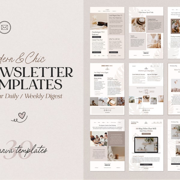 Chic Email Newsletter Templates For Canva | Mailchimp Newsletter Canva Bundle | Content Creator Business Templates | Business Newsletter