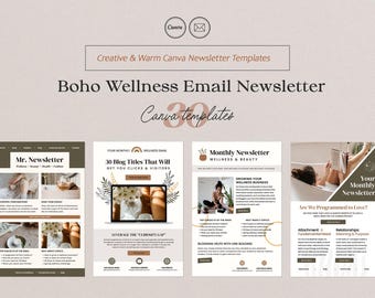 Health and Wellness Email Newsletter Templates | 30 Editable Canva Designs for Coaches & Bloggers