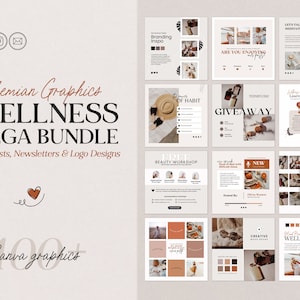 Wellness and Lifestyle MEGA Bundle | Instagram Posts, Email Newsletter, Premade Logo Designs | Online Coach Graphics | Social Media Creator