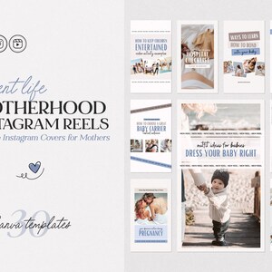 Motherhood Instagram Reel Templates | Social Media Editable Reel Cover Templates | Parent Lifestyle Reels | Instagram Story Templates Canva