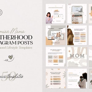 Motherhood Instagram Templates Canva | Bohemian Parenting Templates | Editable Canva Templates for Business Mothers | Mom Blogger Templates