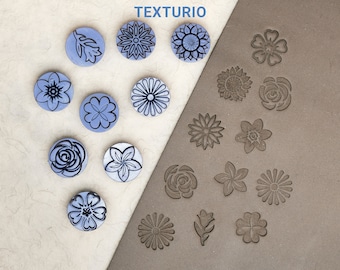 Texturio stamps for pottery Clay texture Pottery stamps Small flowers stamp set Sculpting pottery tools Polymer clay tools Soap stamp