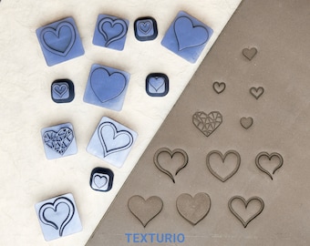 Texturio stamps for pottery, Pottery stamps, Polymer clay tools, Soap stamp, Sculpting pottery tools, Clay texture, Hearts & Love stamp set