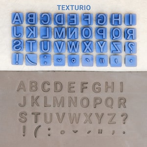 Carimbos de cerâmica texturio, ferramentas de argila de polímero, carimbo de sabão, ferramentas de cerâmica para escultura em argila, carimbos de textura de argila, conjunto de carimbos Roboto maiúsculos de 15 mm