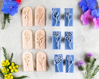 Birth Flower Floral Stamp Set I Polymer Clay Stamp I Pottery Stamp I Polymer Clay Tool I Stamps for Pottery Tools I Texturio Embossing Stamp