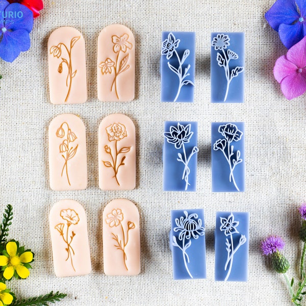 Birth Flower Floral Stamp Set I Polymer Clay Stamp I Pottery Stamp I Polymer Clay Tool I Stamps for Pottery Tools I Texturio Embossing Stamp