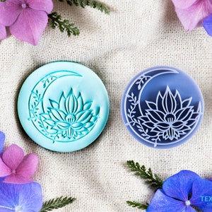 Boho Moon Lotus Stamp I Polymer Clay Stamp I Pottery Stamp I Polymer Clay Tool I Stamps for Pottery Tools I Texturio Embossing Stamp image 1