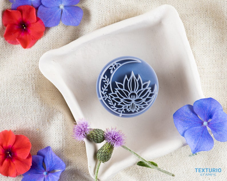 Boho Moon Lotus Stamp I Polymer Clay Stamp I Pottery Stamp I Polymer Clay Tool I Stamps for Pottery Tools I Texturio Embossing Stamp image 7