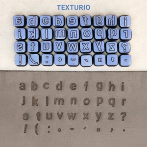 Francobolli per ceramica Texturio, strumenti per argilla polimerica, timbro per sapone, strumenti per ceramica per scultura di argilla, timbri per texture in argilla, set di timbri Roboto minuscolo da 6 mm