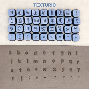 Sellos de cerámica Texturio, Herramientas de arcilla polimérica, Sello de jabón, Herramientas de cerámica para esculpir arcilla, Sellos de textura de arcilla, Conjunto de sellos Roboto minúsculas de 4 mm