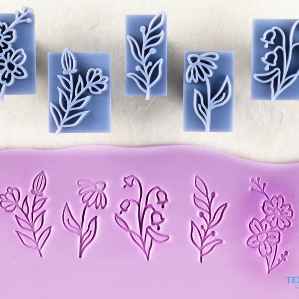 Blume Polymer Clay Stempel I Keramikstempel I Polymer Clay Werkzeuge I Tonstempel für Töpferwerkzeuge I Texturio Clay Embossing Stamp