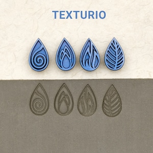Timbri di ceramica Texturio, Strumenti di argilla polimerica, Timbro di sapone, Strumenti di ceramica per scolpire l'argilla, Timbro texture argilla, Quattro elementi grandi francobolli a goccia