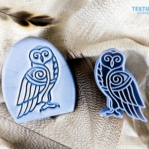 Tampon hibou celtique I Tampon en argile polymère I Tampon de poterie I Outils en argile polymère I Tampons en argile pour outils de poterie I Tampon de gaufrage en argile Texturio