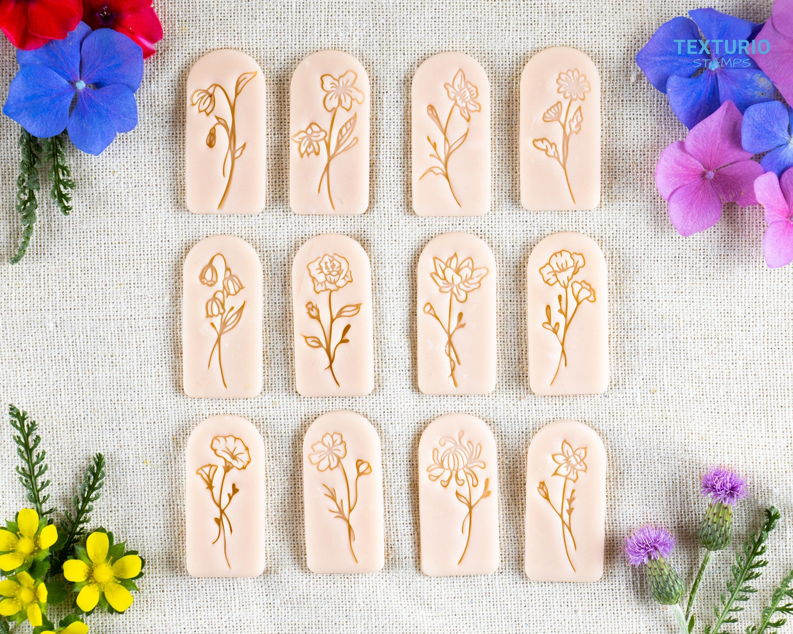Birth Flower Floral Stamp Set I Polymer Clay Stamp I Pottery Etsy New