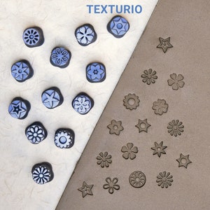 Texturio stamps for pottery, Pottery stamps, Polymer clay tools, Soap stamp, Sculpting pottery tools, Clay texture, Small flowers stamp set