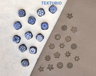 Texturio stamps for pottery, Pottery stamps, Polymer clay tools, Soap stamp, Sculpting pottery tools, Clay texture, Small flowers stamp set