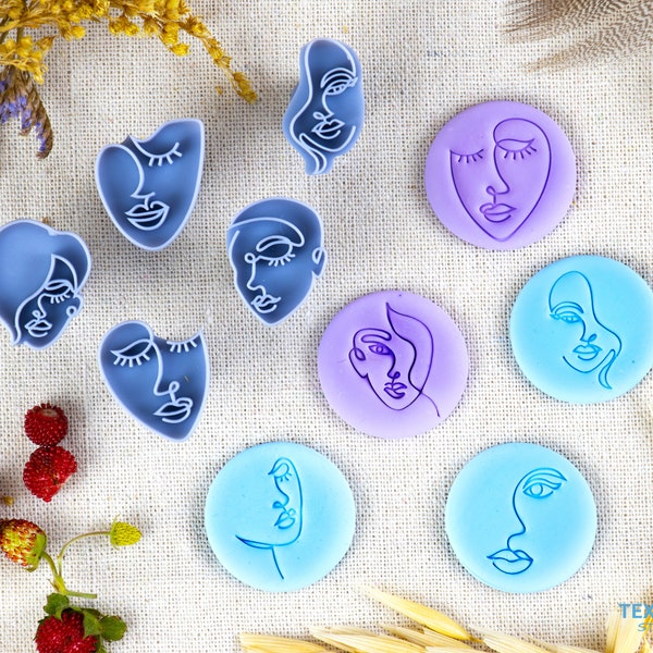 Abstract Face Stamp Set I Polymer Clay Stamp I Pottery stamp I Polymer Clay Tools I Clay stamps for pottery tools I Texturio Clay Embossing