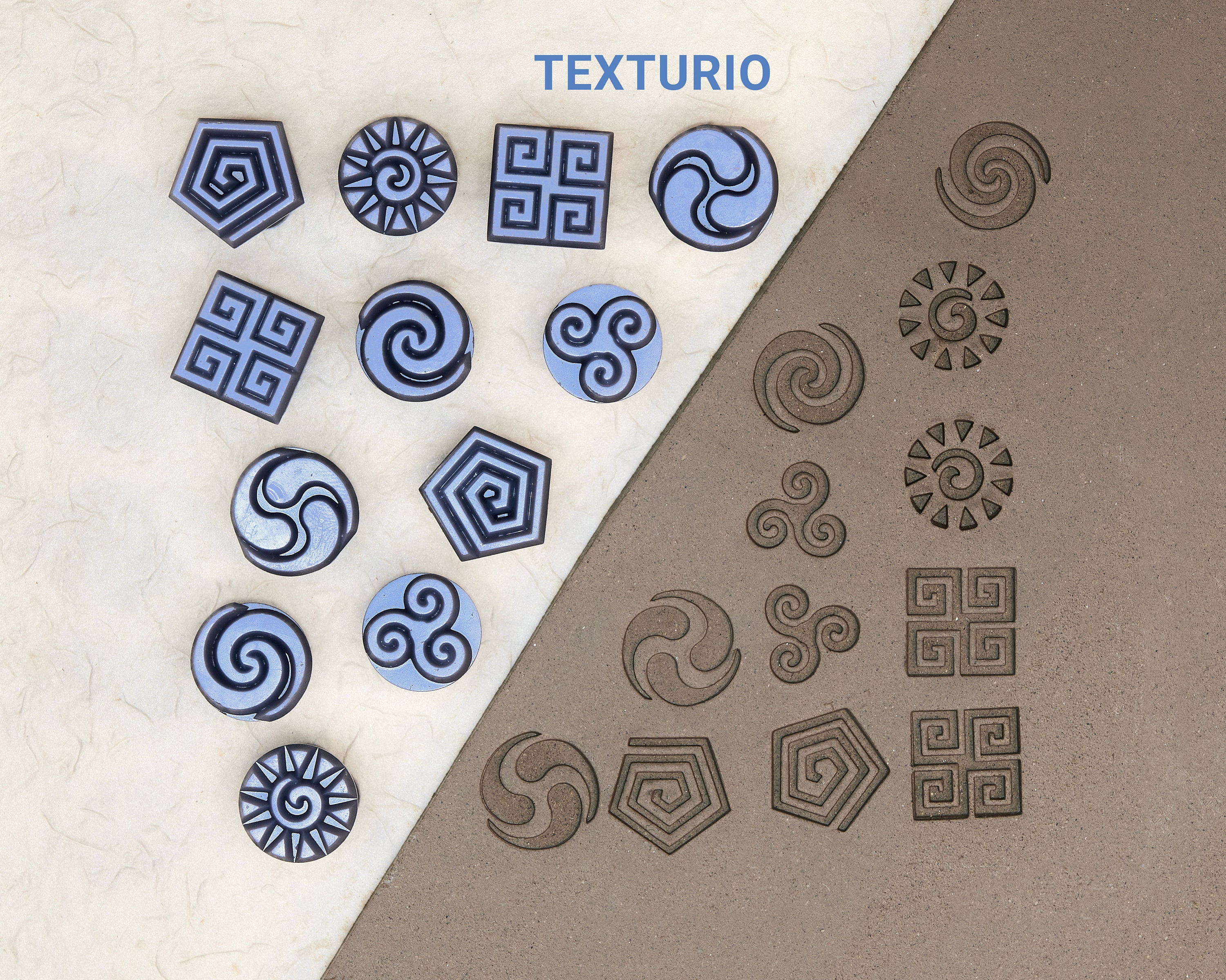 Texturio stamps for pottery, Pottery stamps, Polymer clay tools, Soap stamp, Sculpting pottery tools, Clay texture, Spiral shapes stamp set