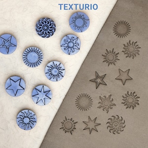 Timbri Texturio per ceramica, timbri per ceramica, strumenti in argilla polimerica, timbro per sapone, strumenti per scolpire ceramica, texture in argilla, set di timbri Star e Suns