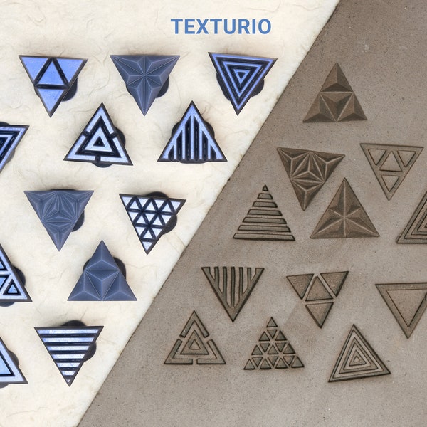 Texturio stamps for pottery, Pottery stamps, Polymer clay tools, Soap stamp, Sculpting pottery tools, Clay texture, Triangle stamps set