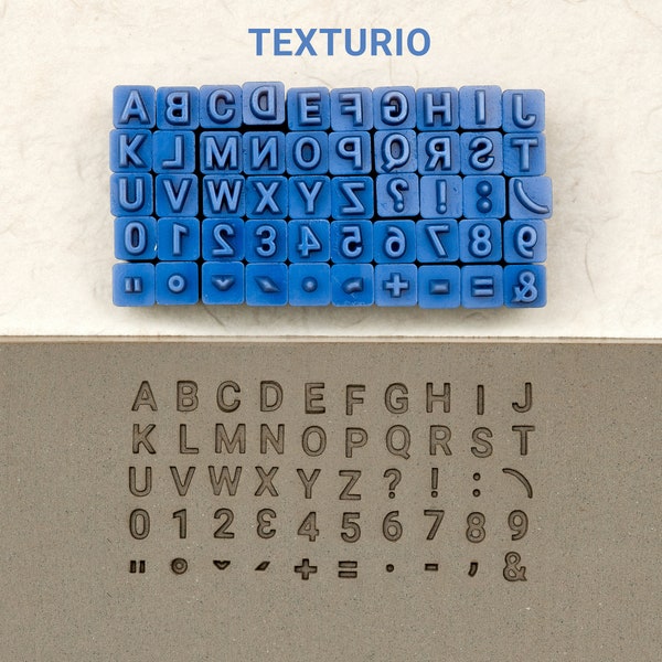 Timbres de poterie Texturio, outils en argile polymère, tampon de savon, outils de poterie de sculpture en argile, texture en argile, jeu de timbres majuscules sans empattement 4 mm