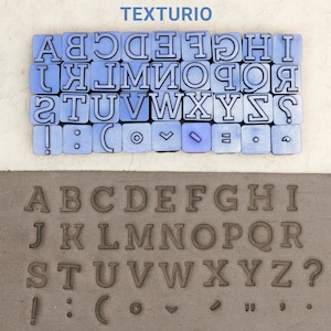 Francobolli per ceramica Texturio, strumenti per argilla polimerica, timbro per sapone, strumenti per ceramica per scultura di argilla, timbri per texture in argilla, set di timbri Sanchez maiuscolo da 10 mm