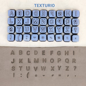 Timbri Texturio in ceramica, strumenti in argilla polimerica, timbri per sapone, strumenti in ceramica per scolpire l’argilla, timbri con texture in argilla, set di timbri Roboto maiuscolo da 6 mm