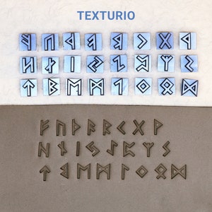 Timbres Texturio, Timbre savon, Outils en argile polymère, Timbre poterie, Timbre texture argile, Timbres alphabet, Runes celtiques Timbres Elder Futhark