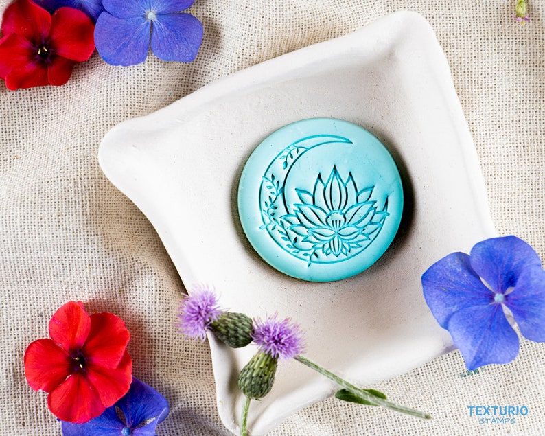 Boho Moon Lotus Stamp I Polymer Clay Stamp I Pottery Stamp I Polymer Clay Tool I Stamps for Pottery Tools I Texturio Embossing Stamp image 3