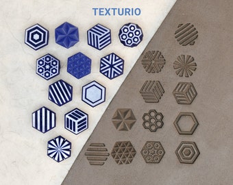 Texturio stamps for pottery, Pottery stamps, Polymer clay tools, Soap stamp, Sculpting pottery tools, Clay texture, Hexagonal stamp set