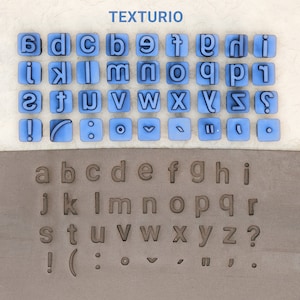 Sellos de cerámica Texturio, Herramientas de arcilla polimérica, Sello de jabón, Herramientas de cerámica para esculpir arcilla, Sellos de textura de arcilla, Juego de sellos Roboto en minúsculas de 10 mm