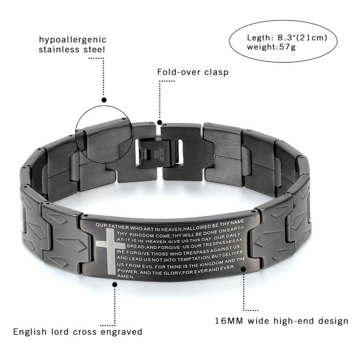 Men's Leather Bracelet With Stainless Steel Blessing, Jewish Bracelets And Charms | Judaica Web Store