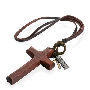 Vintage Wood Cross Adjustable Leather Necklace,  Christian Jewelry, Christian Gift, Cross Necklace, Religious Necklace Cross, Wood Cross