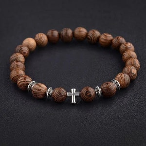 Natural Wood Bead Cross Prayer Bracelet Christian, Christian Jewelry, Christian Gift, Wood Bracelet, Cross Bracelet, Christian Prayer Beads