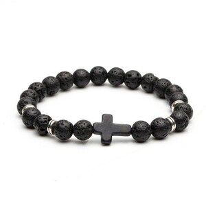 Cross Lava Stone Bead Bracelet, Christian Jewelry, Christian Gift, Cross Bracelet, Prayer Bracelet Christian, Prayer Beads, Men's Bracelet