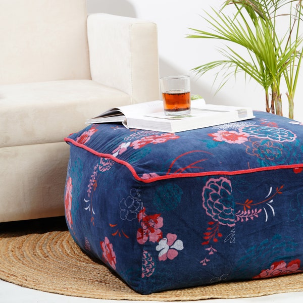 Bossom Velvet Square Ottoman Cover - Navy Blue