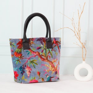 Birds of Paradise Samt Handtasche - Blau