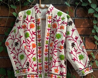 Kurtka TNT z bawełny Suzani Floral z haftem ręcznym w rozmiarze swobodnym w stylu indyjskim boho