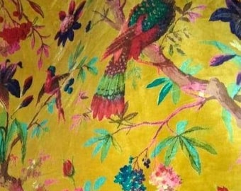 Velvet fabric for upholstery Paradise Print- Mustard