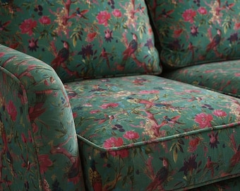 Cotton Velvet Fabric for Upholstery / DIY/ Dresses -Birds of Paradise Green
