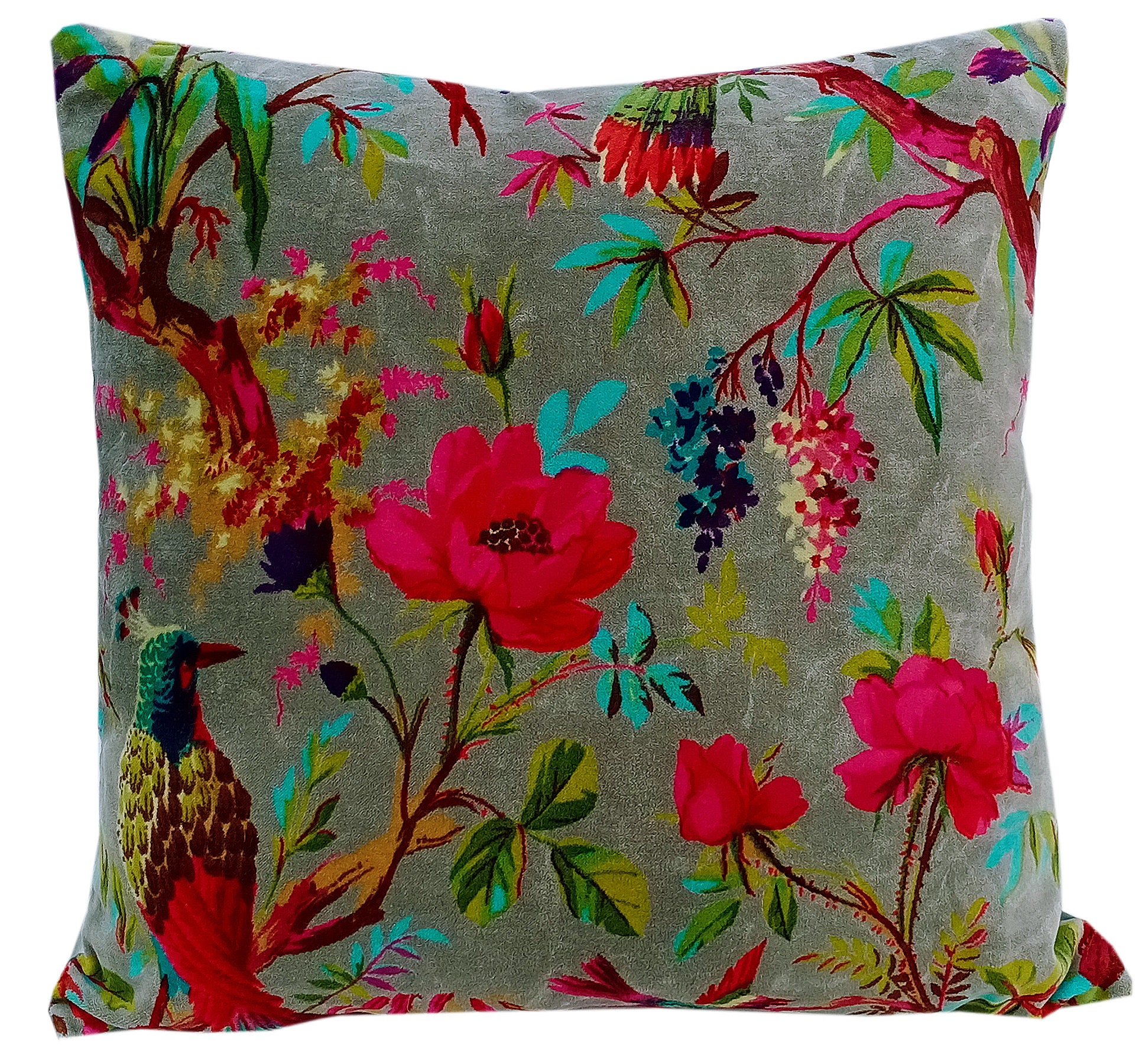 Birds of Paradise Velvet Cushion Cover Grey Etsy