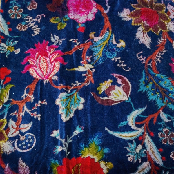 Cotton Velvet Fabric for Upholstery / DIY/ Dresses - Tree of Life Blue
