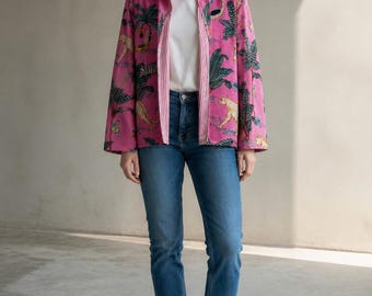 Kurtka z nadrukiem Jungle Toile, ręcznie robiona kurtka w kwiaty w stylu S&M Indian Boho
