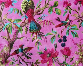 Velvet fabric for upholstery Paradise Print-Bright Pink