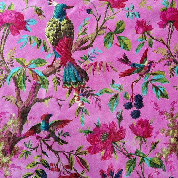 Velvet fabric for upholstery Paradise Print-Bright Pink