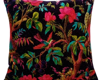 Birds of Paradise Velvet Cushion Cover- Black