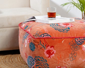 Bossom Velvet Square Ottoman Cover - Orange