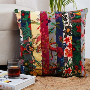 Patchwork stripes velvet cushion cover