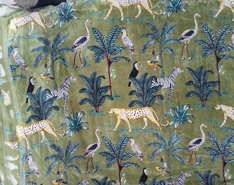 Jungle Print Velvet Fabric for Upholstery- Olive Green