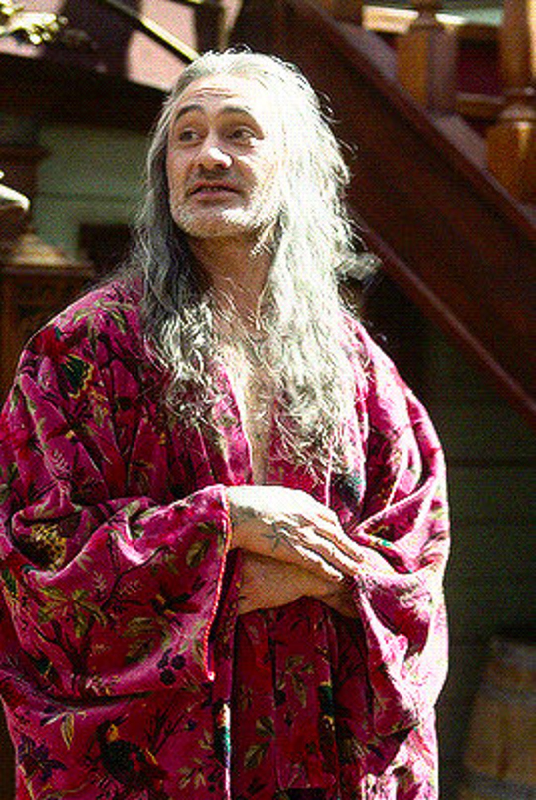 Cotton Velvet Kimono /robe/lounge Wear- Birds of Paradise Magenta  